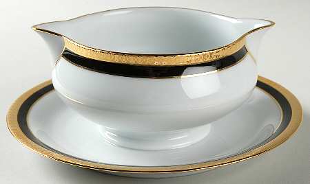 Symphonie Black (Gold and Black) Gravy Boat with Attached Underplate