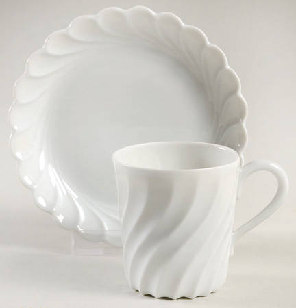 Torse White (Newer, Post 1950) Flat Demitasse Cup & Saucer Set
