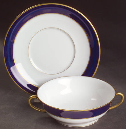 Turenne Cobalt Blue Footed Cream Soup Bowl & Saucer Set
