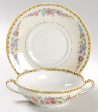 Vendome (Older, Yellow Trim) Flat Cream Soup Bowl & Saucer Set
