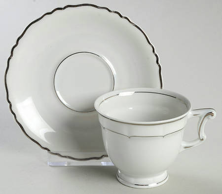 Versailles White (Platinum Trim) Footed Demitasse Cup & Saucer Set