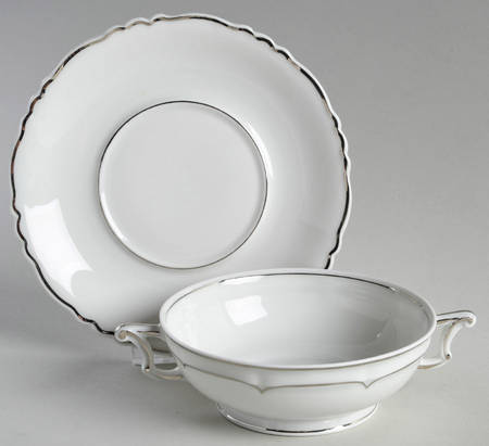 Versailles White (Platinum Trim) Footed Cream Soup Bowl & Saucer Set