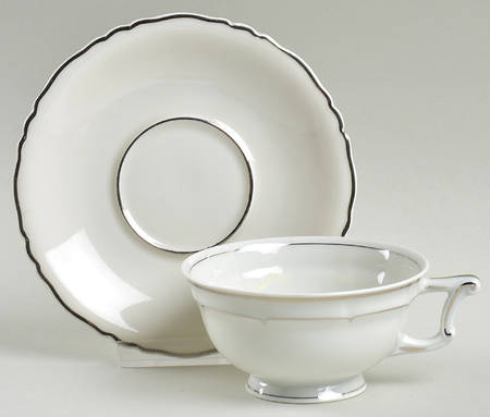Versailles White (Platinum Trim) Footed Cup & Saucer Set