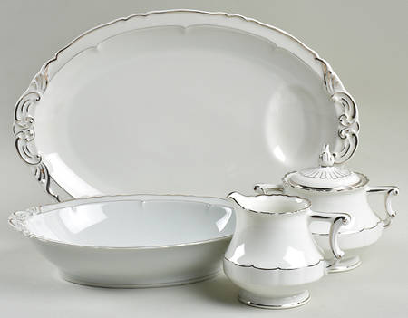 Versailles White (Platinum Trim) 5 Piece Hostess Set