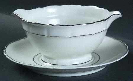 Versailles White (Platinum Trim) Gravy Boat with Attached Underplate
