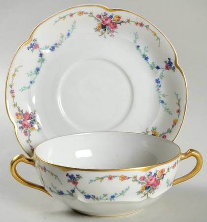 Victoria (Older, Scalloped) Flat Cream Soup Bowl & Saucer Set