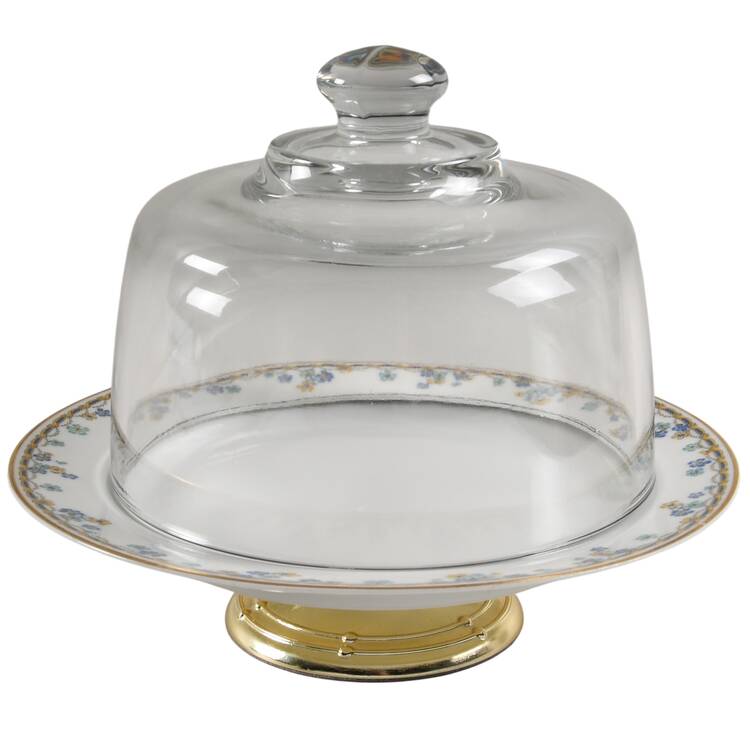 Vincennes 6 1/2"-7 1/2" Footed Cheese Plate w/ Glass Dome HC