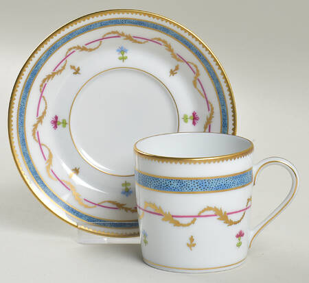 Vieux Paris Blue Flat Demitasse Cup & Saucer Set