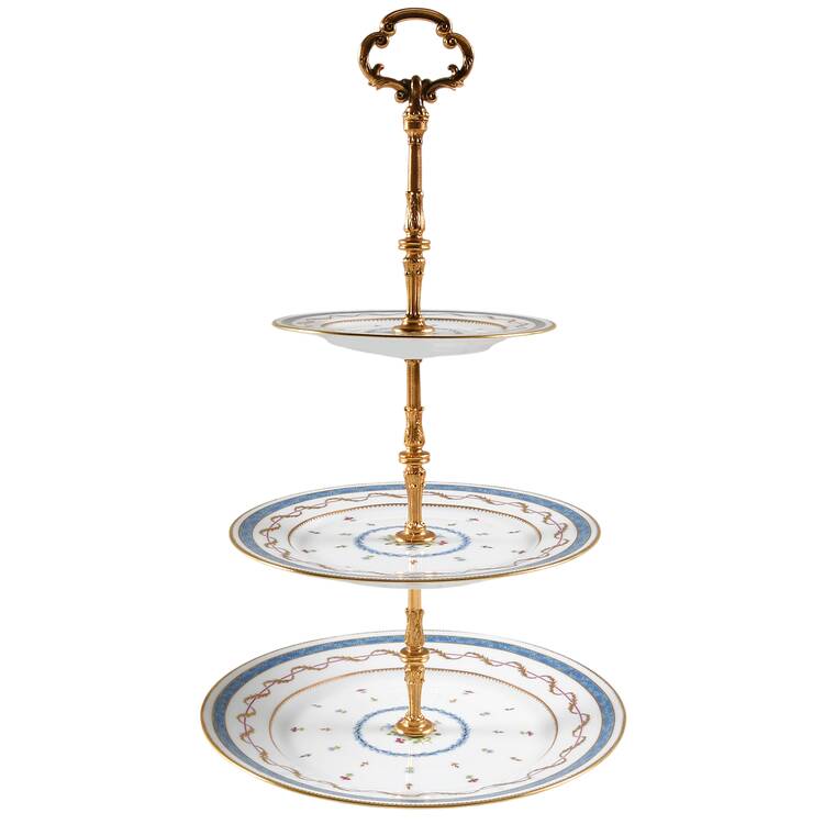 Vieux Paris Blue 3-Tiered Serving Tray (DP, SP, BB)