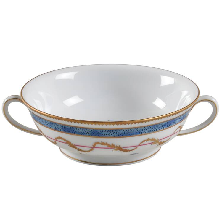 Vieux Paris Blue Flat Cream Soup Bowl