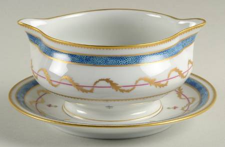 Vieux Paris Blue Round Gravy Boat & Underplate