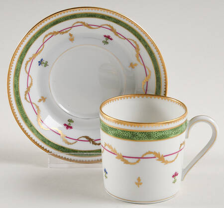Vieux Paris Green (Vert) Flat Demitasse Cup & Saucer Set