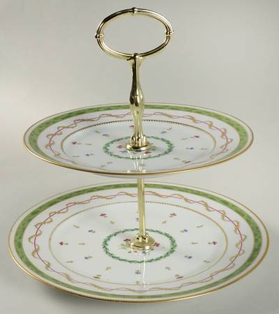 Vieux Paris Green (Vert) 6 5/8"-10"  2 Tiered Serving Tray (Dp, Sp) HC