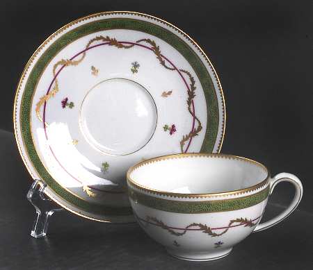 Vieux Paris Green (Vert) Flat Cup & Saucer Set