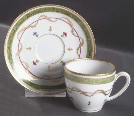 Vieux Paris Green (Vert) Flat Demitasse Cup & Saucer Set