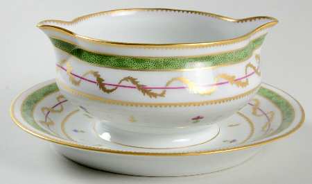 Vieux Paris Green (Vert) Gravy Boat with Attached Underplate