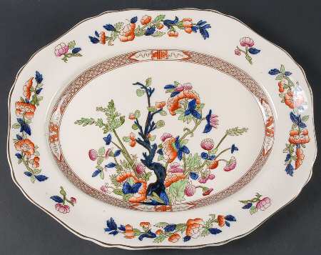 Indian Tree (Scalloped, Gold) 14" Oval Serving Platter