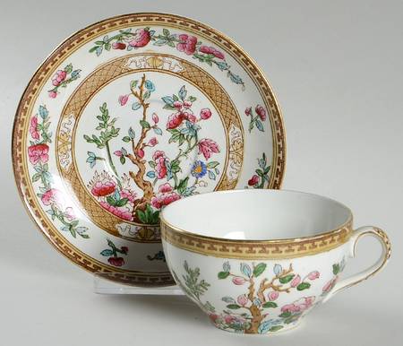 Indian Tree (Smooth, Gold) Flat Cup & Saucer Set