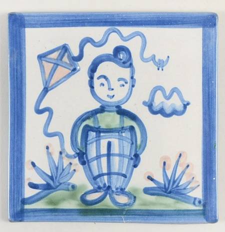 Country Scene Blue 6" Square Cork Back Trivet