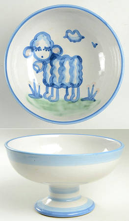 Country Scene Blue Round Compote (Height X Width)