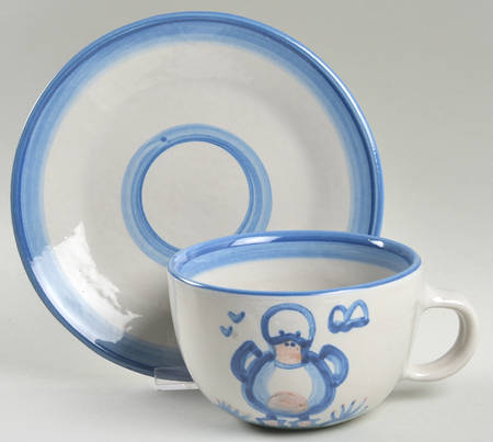 Country Scene Blue Oversized Cup & Saucer Set