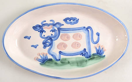Country Scene Blue 10" Oval Serving Platter
