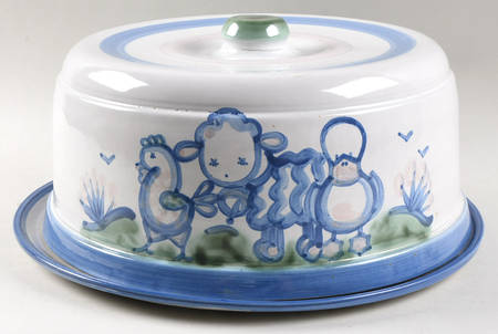 Country Scene Blue Cake Safe & Lid