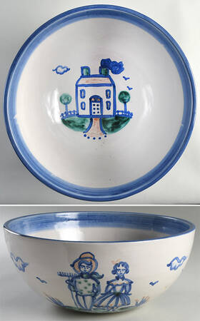 Country Scene Blue Punch Bowl