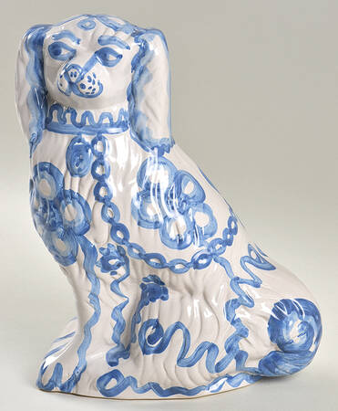 Country Scene Blue Dog Figurine
