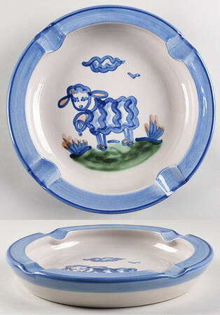 Country Scene Blue 9" Round Ashtray
