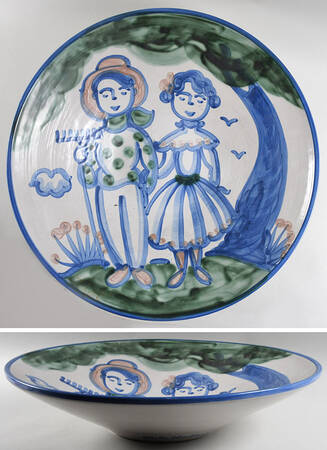 Country Scene Blue 19" Large Salad Serving Bowl