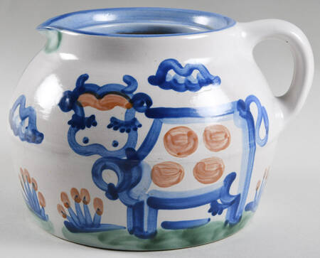 Country Scene Blue Bean Pot No Lid