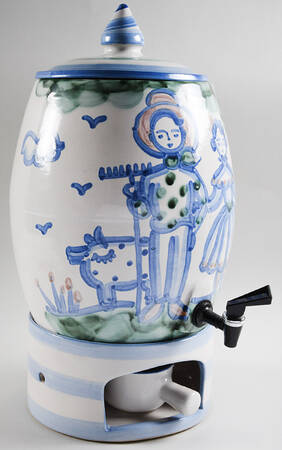Country Scene Blue (4 Pc) Samovar W/Stand & Burner