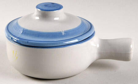 Country Scene Blue Porringer & Lid