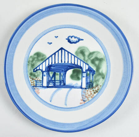 Country Scene Blue Dinner Plate