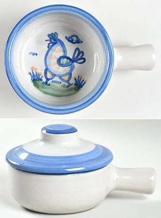 Country Scene Blue Large Porringer & Lid