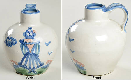 Country Scene Blue Handled Oil Cruet No Stopper