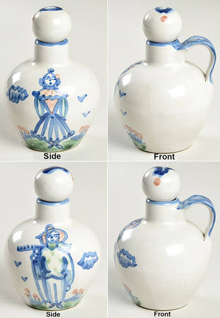 Country Scene Blue Handled Vinegar and Oil Set with Stoppers