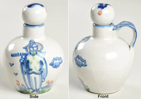 Country Scene Blue Handled Vinegar Cruet with Stopper