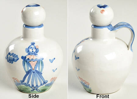 Country Scene Blue Handled Oil Cruet with Stopper