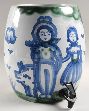 Country Scene Blue Samovar No Lid
