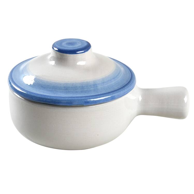 Country Scene Blue Porringer & Lid