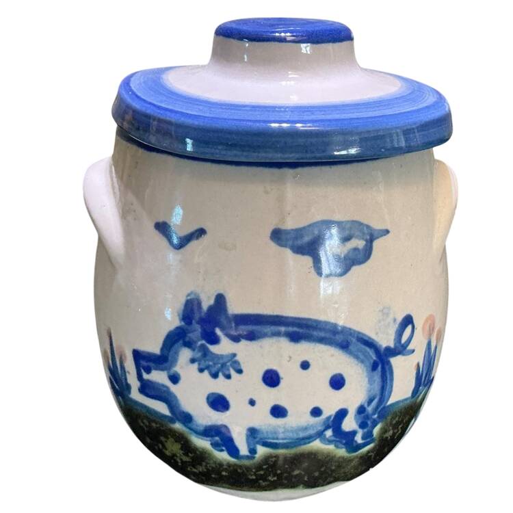 Country Scene Blue Oversize Sugar Bowl & Lid