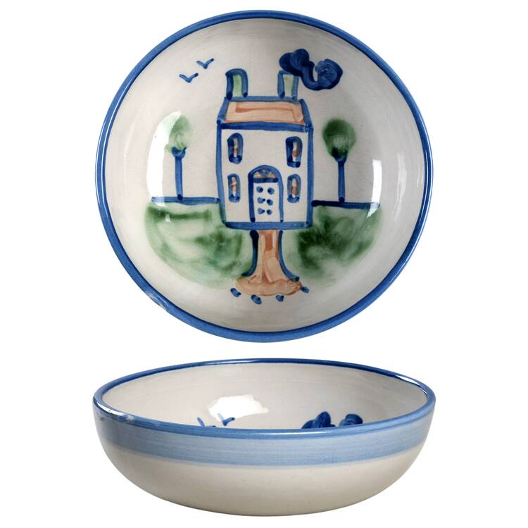 Country Scene Blue 8" Round Vegetable Bowl