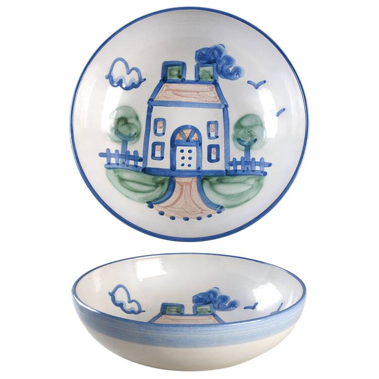 Country Scene Blue 11" Large Salad Serving Bowl