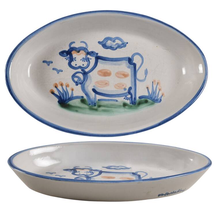 Country Scene Blue 11" Oval Serving Platter
