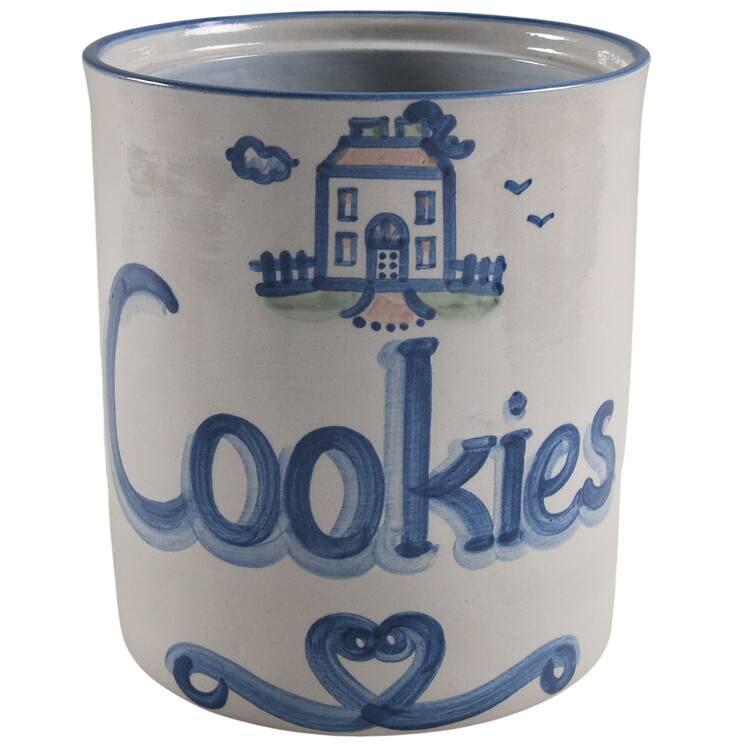 Country Scene Blue House Cookie Jar No Lid