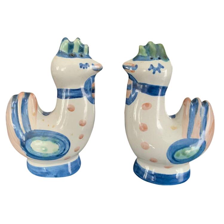 Country Scene Blue Figural Salt & Pepper Set