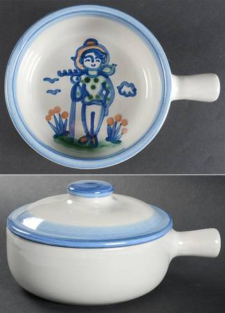 Country Scene Blue Large Porringer & Lid