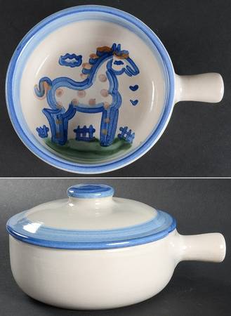 Country Scene Blue Large Porringer & Lid